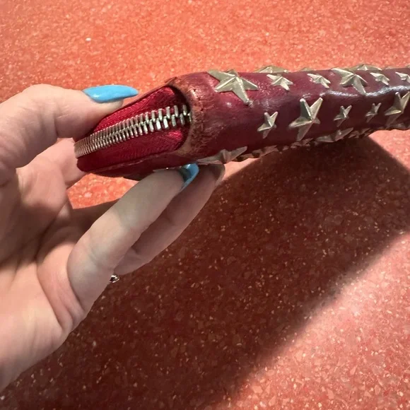 Jimmy Choo Red leather star long zip wallet with COA card EUC - Picture 5 of 9